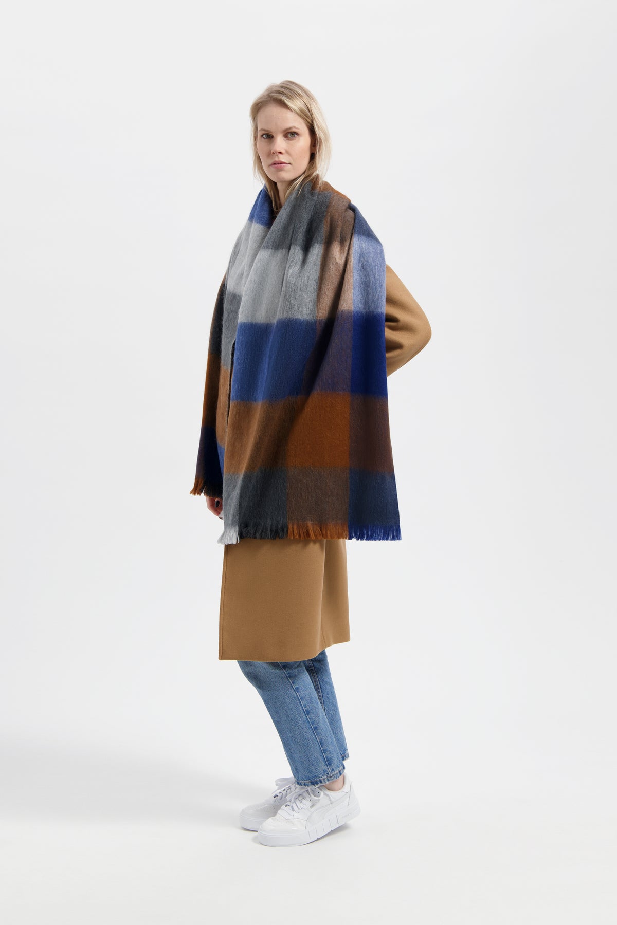 Scarf Blocked Cobalt Blue & Naturals
