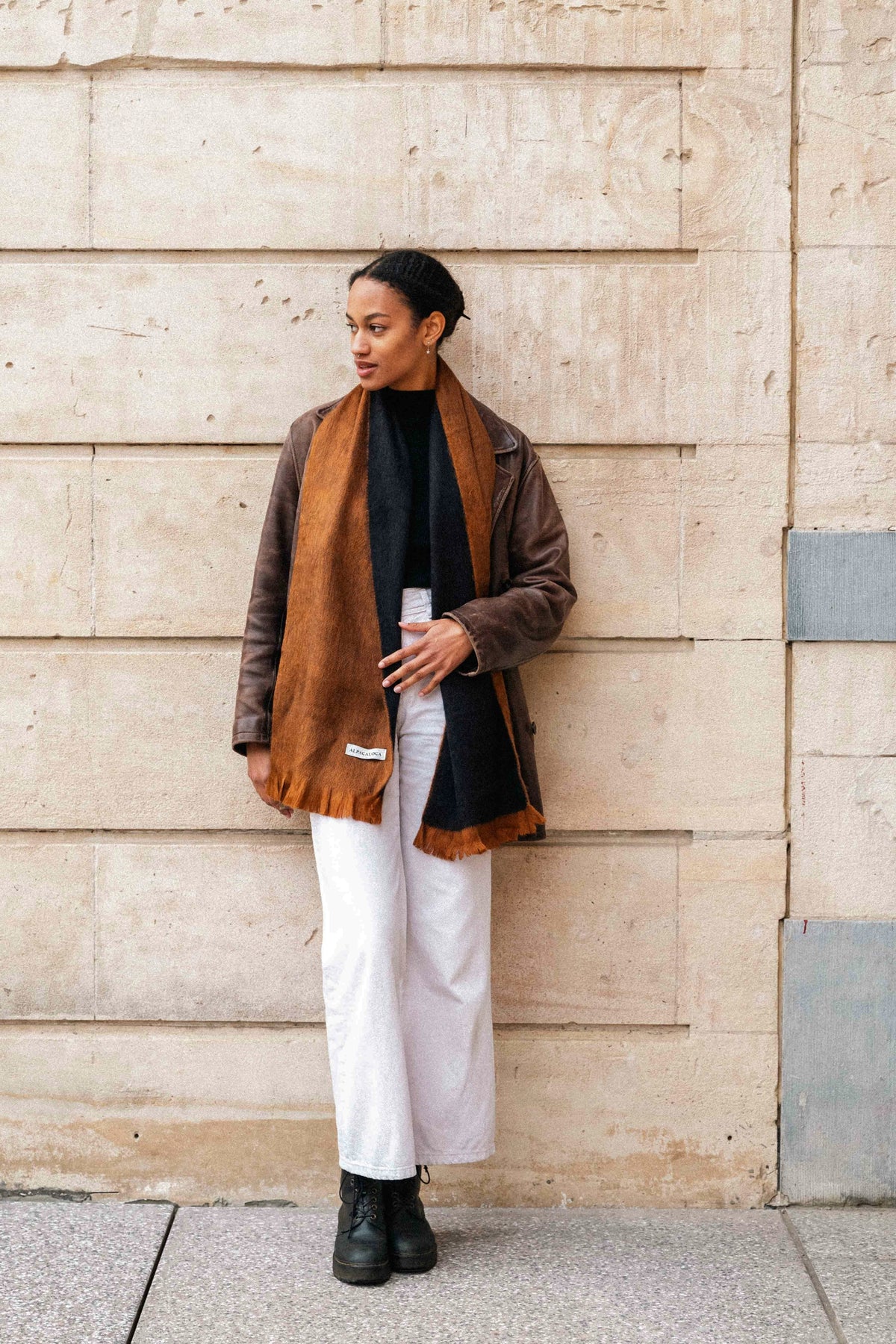 Double Scarf Camel/ Black