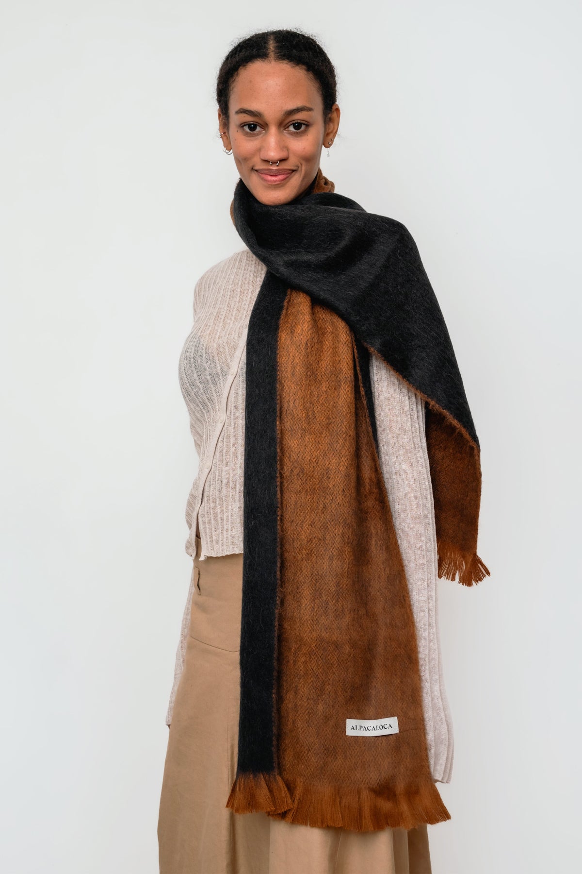 Double Scarf Camel/ Black