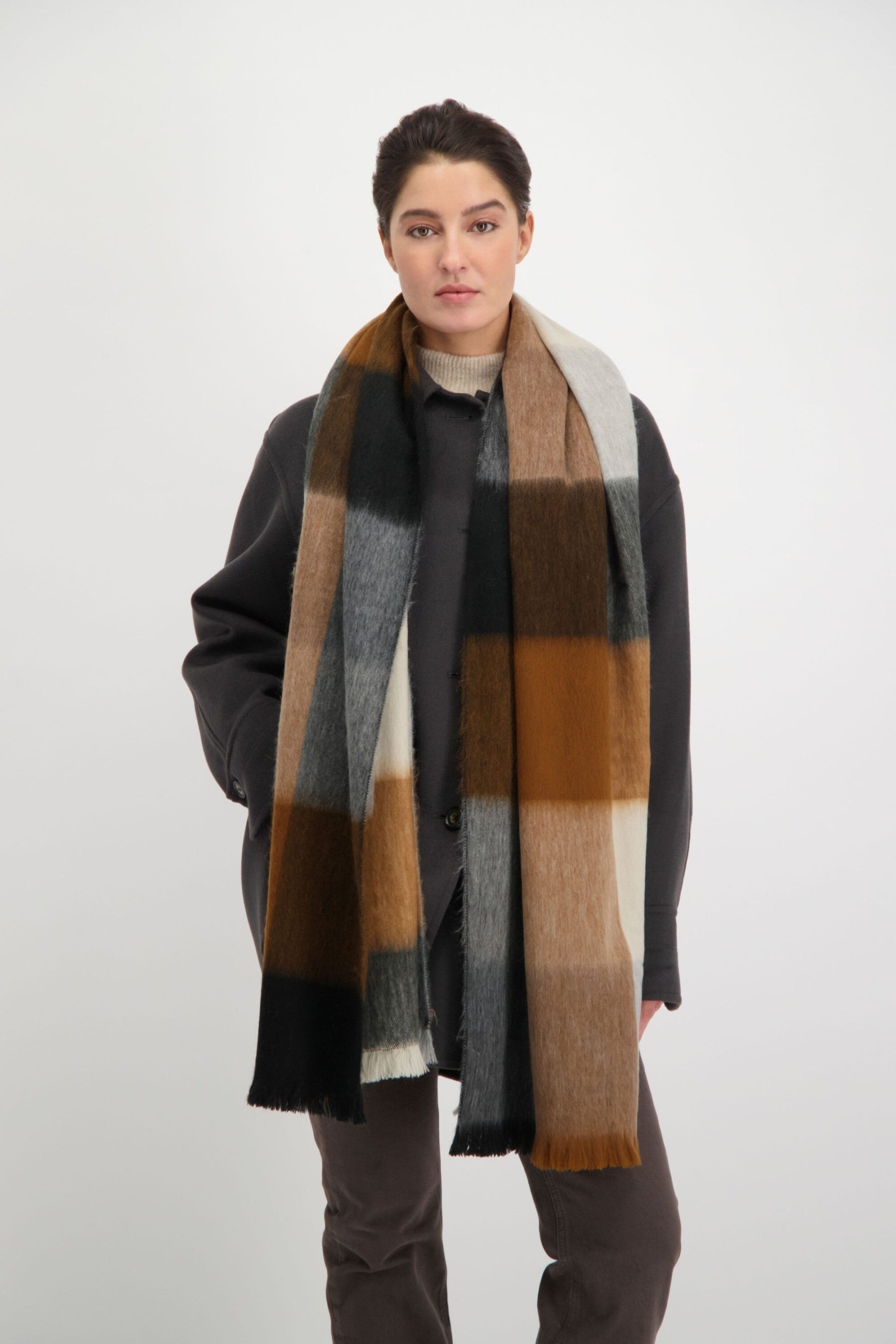 Scarf Blocked Black, Grey and Naturals